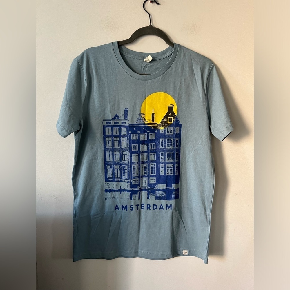 Wituka Organic Cotton Menās Blue Amsterdam Graphic T-Shirt M